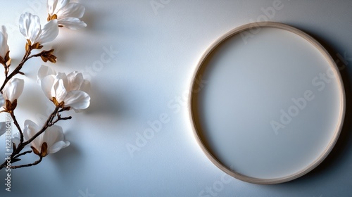 Elegant Magnolia Blooms and Wooden Circle Frame