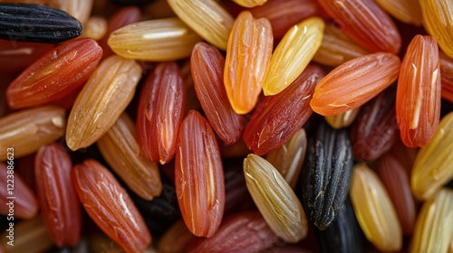 Obraz na płótnie A close-up of rice grains with visible texture and natural variation in shape w salonie