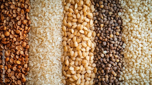 Obraz na płótnie A close-up of rice grains with visible texture and natural variation in shape w salonie