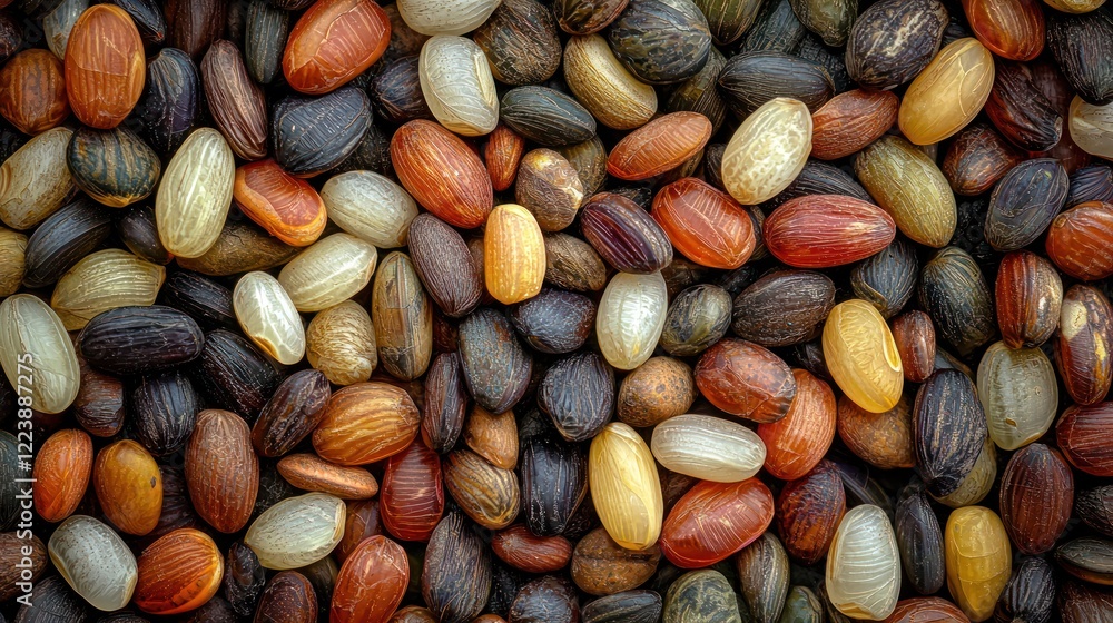 A close-up of rice grains with visible texture and natural variation in shape