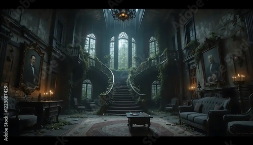Overgrown Mansion: A Dark, Enchanting Interior
