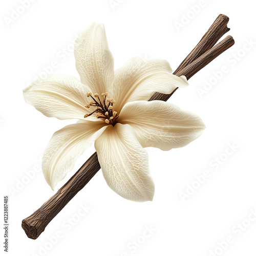 White vanilla flower with sticks isolated on white background, design element isolated on white background, clipart isolated 
