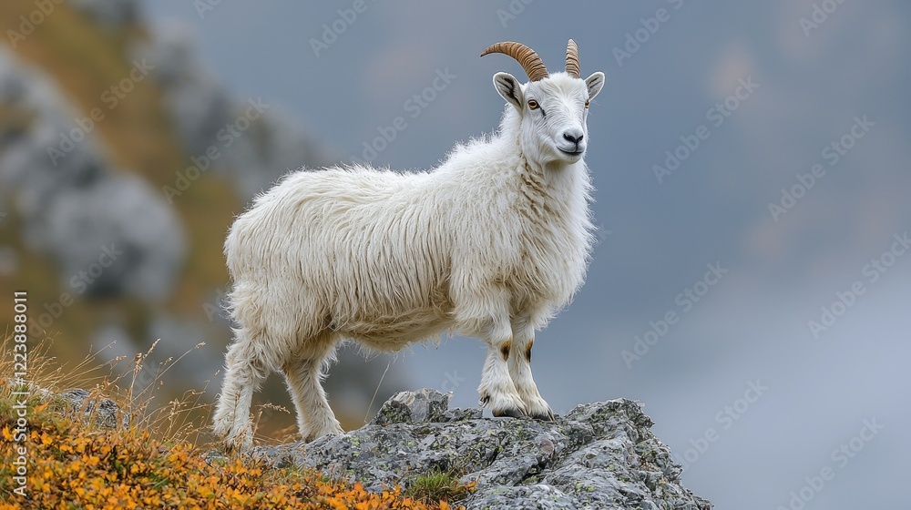 Mountain Goat Stands Proudly On Rocky Peak Mountain Goat Stands Proudly On Rocky Peak
