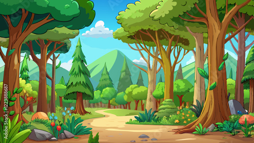Fairytale forest vector graphics for comics, backgrounds, cartoons