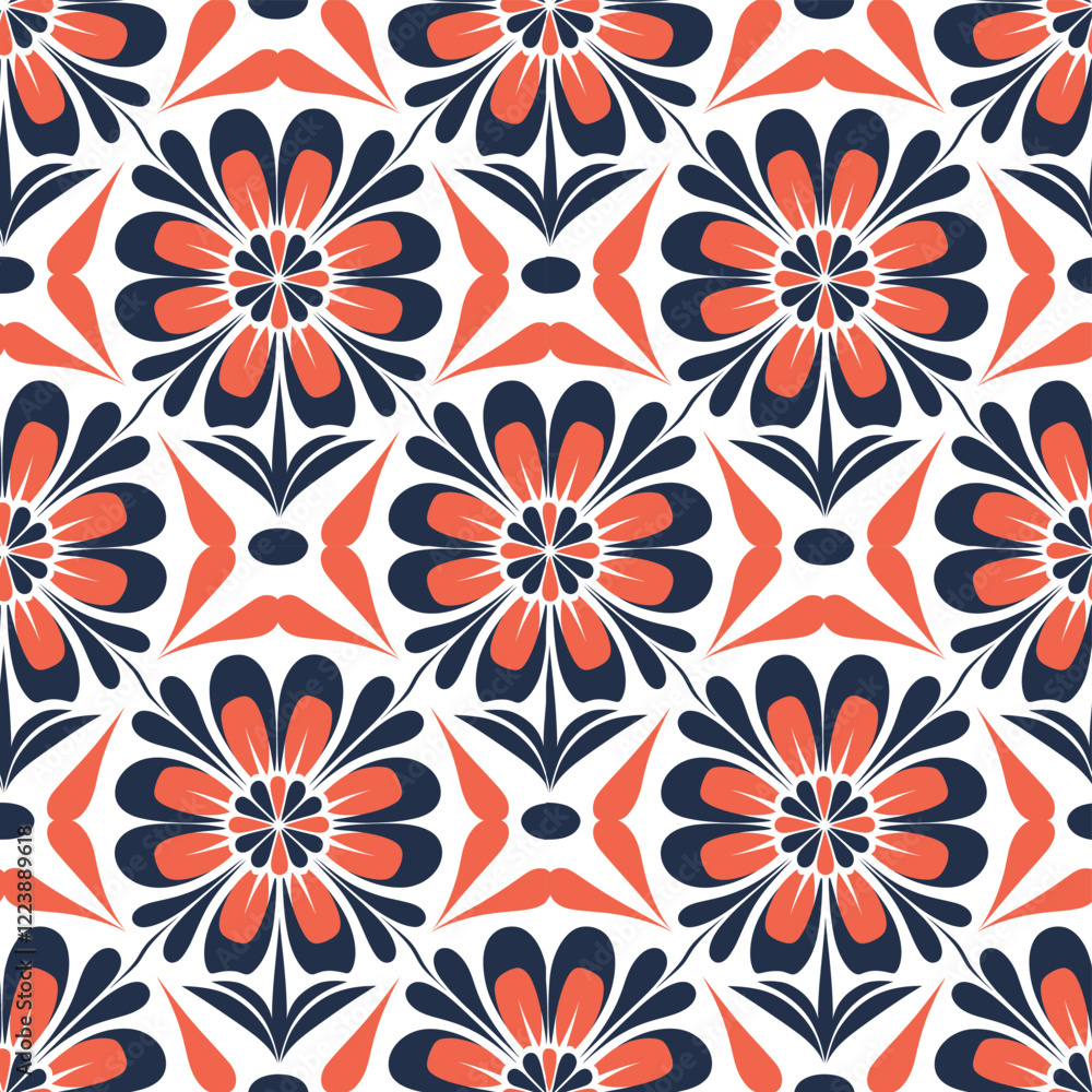 Fototapeta premium Vintage Inspired Ornamental Floral Pattern with Warm Accents