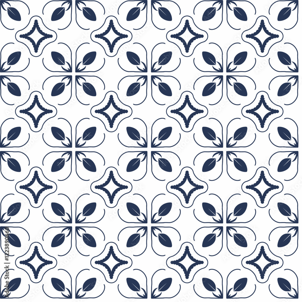 Minimalist Floral Tile Pattern with Delicate Blue and White Tones Minimalist Floral Tile Pattern with Delicate Blue and White Tones