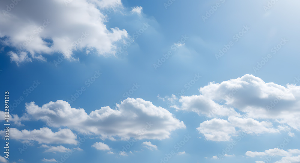 Naklejka premium A high-resolution texture of soft, fluffy clouds in a gradient blue sky, ideal for overlays