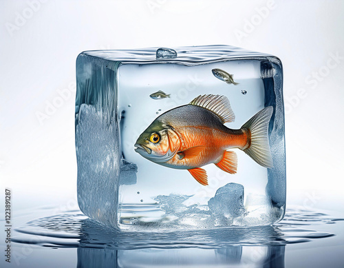 Pez congelado en cubo de hielo
