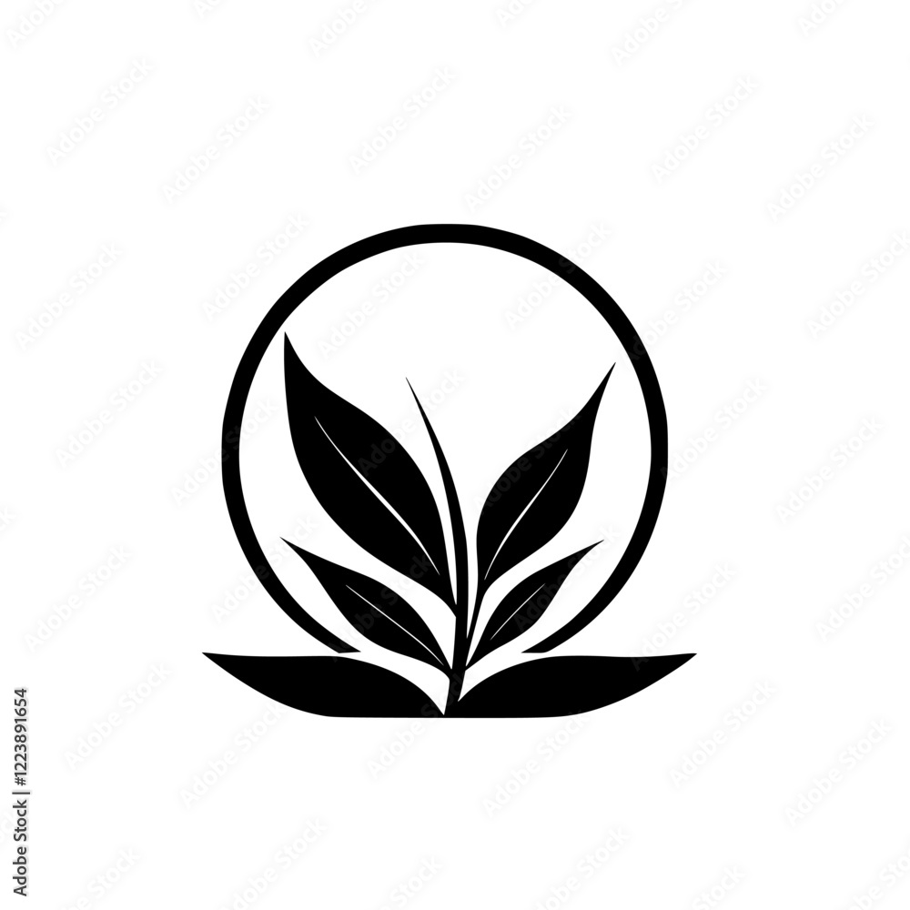 Obraz premium Elegant Plant Leaves Logo: Minimalist Black and White Botanical Icon Design