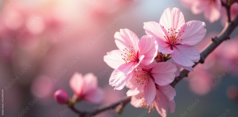 Obraz premium Soft focus sakura flowers with subtle texture and light, sakura, softfocus, spring