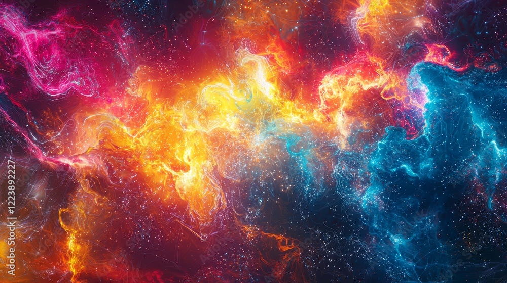 Fototapeta premium Vibrant Nebula Visualization with Colorful Swirls of Light and Energy