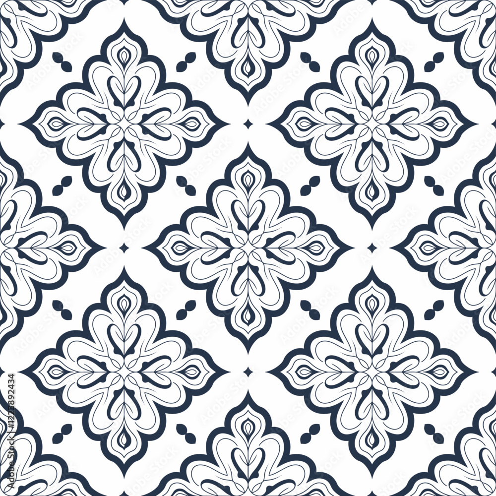 Classic Porcelain Tile Pattern with Elegant Blue and White Details Classic Porcelain Tile Pattern with Elegant Blue and White Details