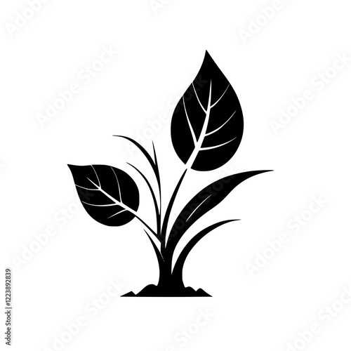 Elegant Black Plant Silhouette: Minimalist Botanical Vector Design. Perfect for nature-themed projects, adding a touch of sophistication and simplicity.