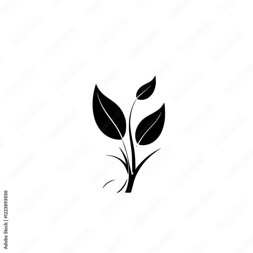 Simple Plant Silhouette: Minimalist Botanical Vector Graphic Simple Plant Silhouette: Minimalist Botanical Vector Graphic