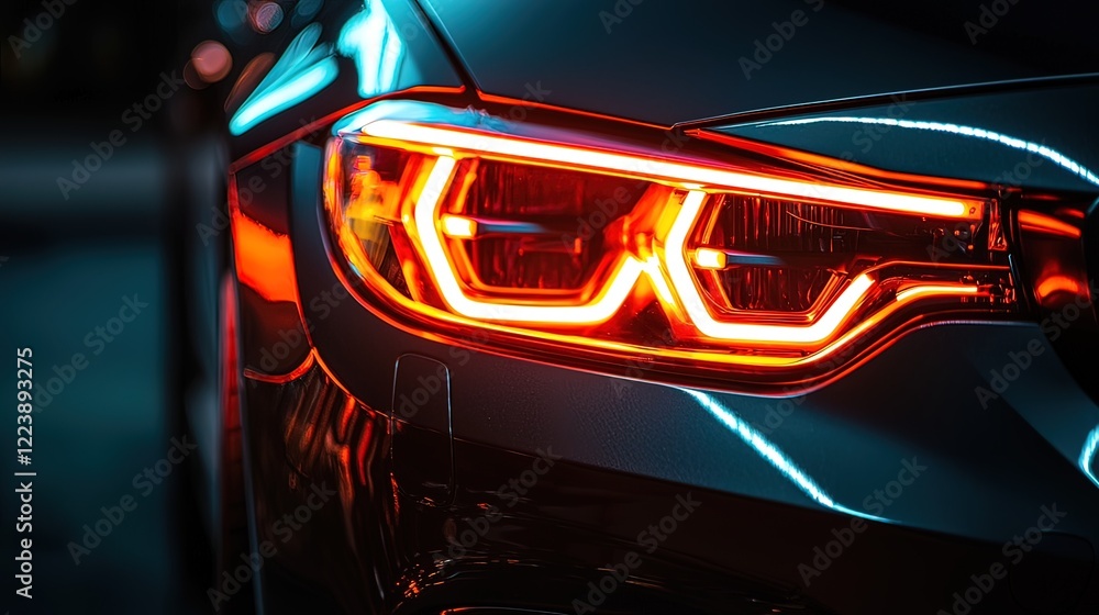 custom made wallpaper toronto digitalClose-up of a modern car's illuminated headlights at night.