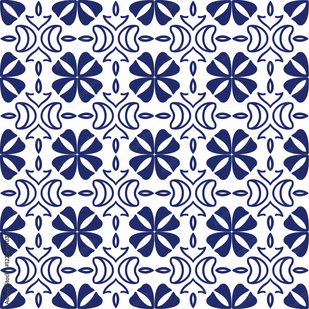Fototapeta premium Blue and White Decorative Tile Pattern with Ornamental Accents