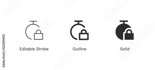 timer locked icon or lock time icon symbol | stopwatch with padlock line icon in editable stroke, outline, solid style