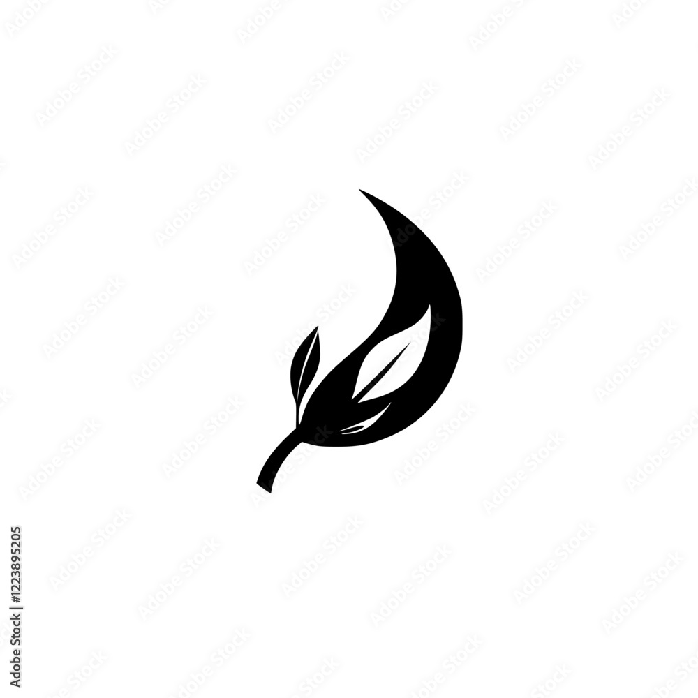 Elegant Black and White Floral Leaf Design: Minimalist Botanical Symbol, Nature-Inspired Logo, Simple Plant Vector Graphic Elegant Black and White Floral Leaf Design: Minimalist Botanical Symbol, Nature-Inspired Logo, Simple Plant Vector Graphic