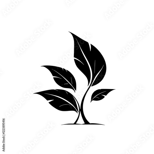 Elegant Black Plant Silhouette: Minimalist Botanical Vector Design. Perfect for nature-themed projects, adding a touch of sophistication and simplicity.