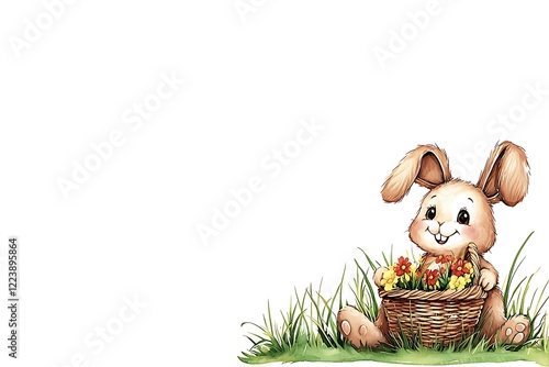 Easter day celebration cheerful watercolor bunny in a spring garden illustration photo