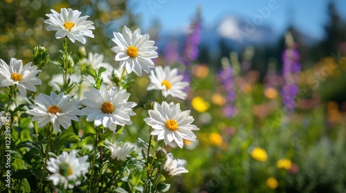 Obraz na płótnie A scenic mountain view with wildflowers in the foreground and towering peaks behind w salonie