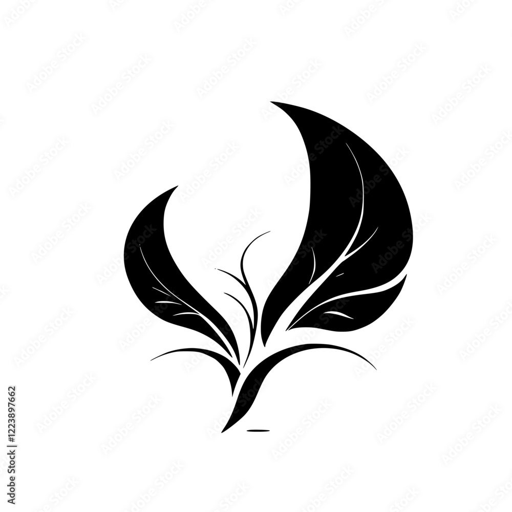 Elegant Black and White Floral Leaf Design: Simple Botanical Vector Illustration, Perfect for Nature-Inspired Projects