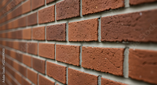 Close-up of classic red brick wall texture with clean, uniform grout lines and rich, earthy tones