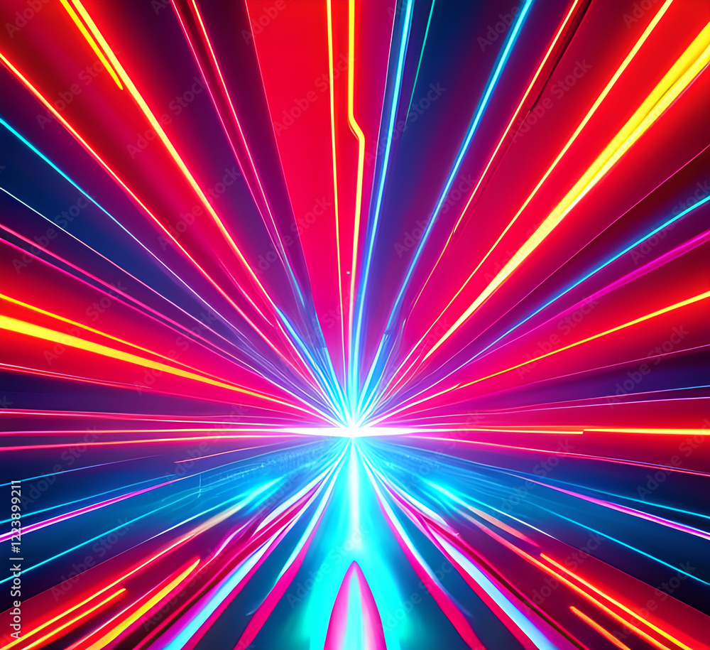 Obraz premium Red bright strip of light background abstract colorful background, bright neon rays and glowing lines. Pink yellow blue creative wallpaper.generative ai