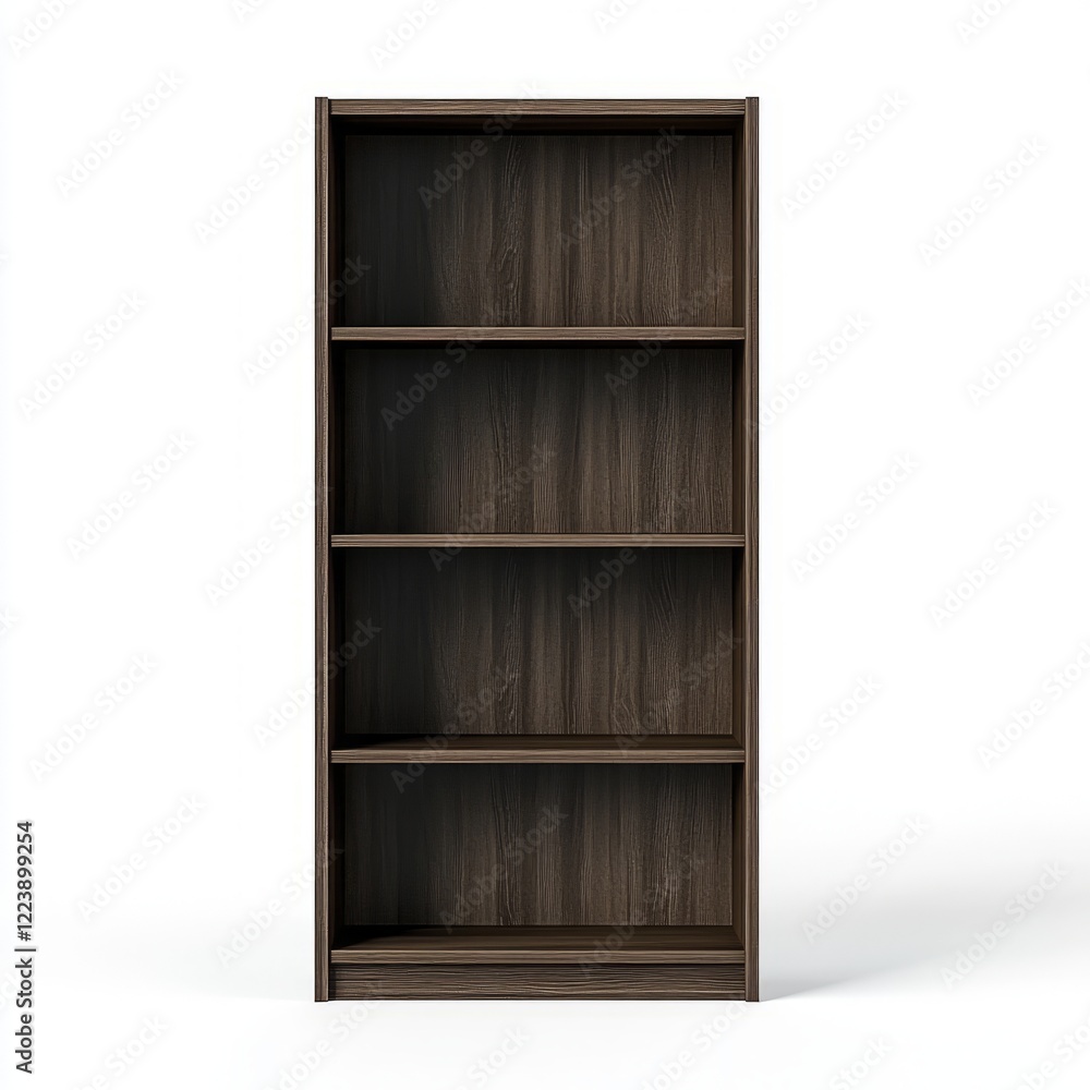 Simple, dark brown wooden bookcase with four shelves. Simple, dark brown wooden bookcase with four shelves.