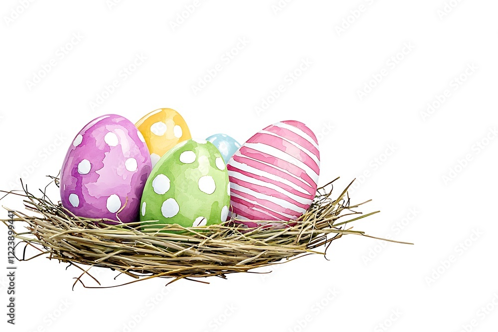Easter day watercolor style eggs nesting in nature artistic illustration spring vibes Easter day watercolor style eggs nesting in nature artistic illustration spring vibes