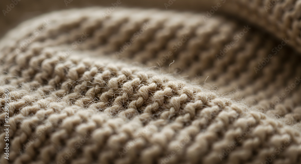 Detailed texture of a cozy knitted sweater in a neutral beige color, showcasing thick and stitches Detailed texture of a cozy knitted sweater in a neutral beige color, showcasing thick and stitches