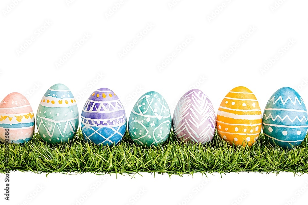 Easter day watercolor style eggs on grass vibrant art display springtime celebration Easter day watercolor style eggs on grass vibrant art display springtime celebration
