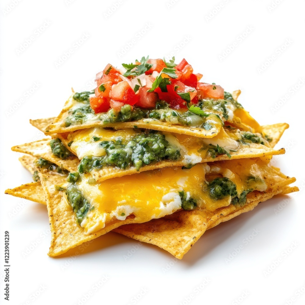 Tortilla chips layered with scrambled eggs Tortilla chips layered with scrambled eggs