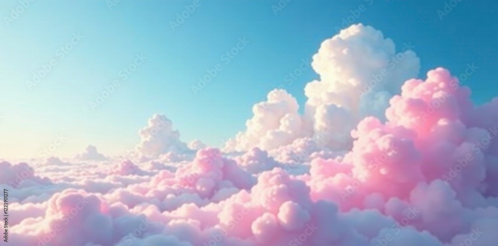Soft pink clouds suspended in the vast expanse of a bright blue sky, soft, serene Soft pink clouds suspended in the vast expanse of a bright blue sky, soft, serene