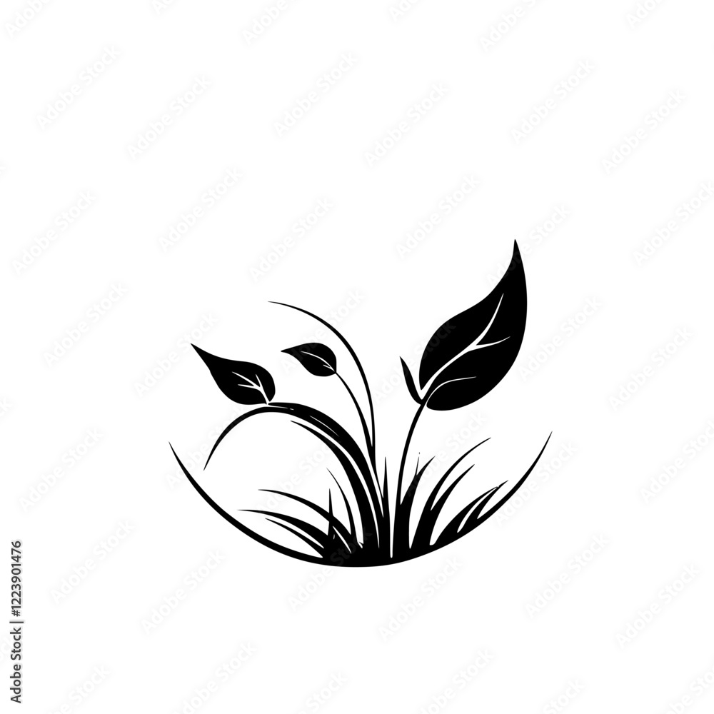 Fototapeta premium Elegant Black and White Floral Design: Minimalist Plant Leaves and Grass Vector Illustration