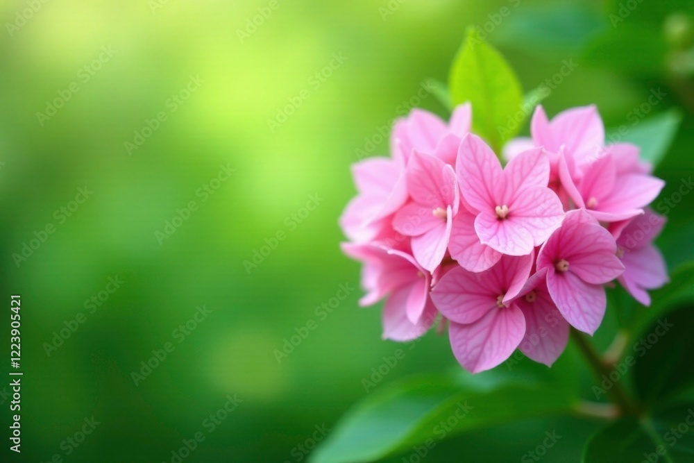 Soft pink Hydrangea blossoms with a prominent heart shape against a lush green background featuring subtle foliage, blossom, flowers Soft pink Hydrangea blossoms with a prominent heart shape against a lush green background featuring subtle foliage, blossom, flowers