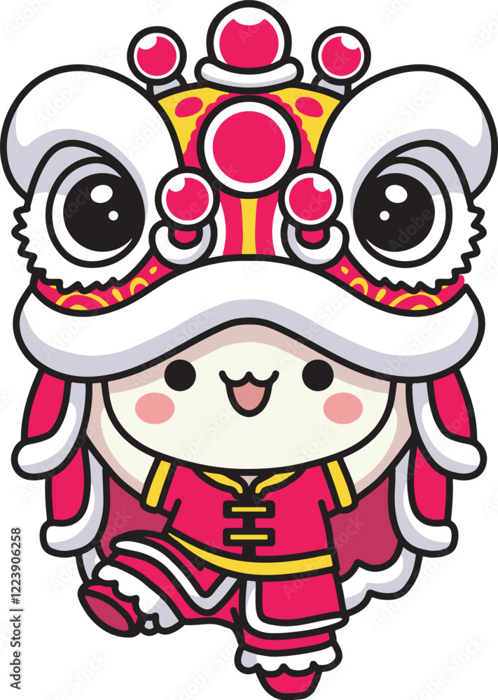 Fototapeta premium Adorable Chinese lion dance cartoon illustration