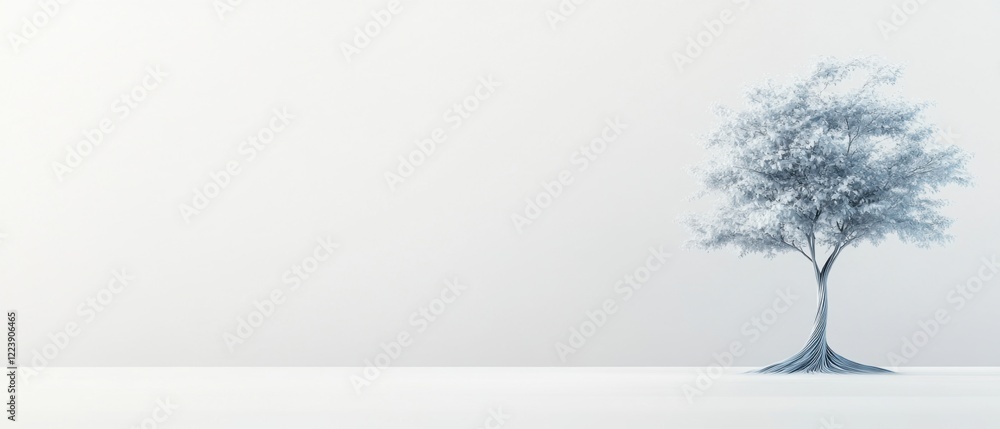 Obraz premium Serenity in Nature: Minimalist Tree Silhouette in Soft Light Against a Light Background