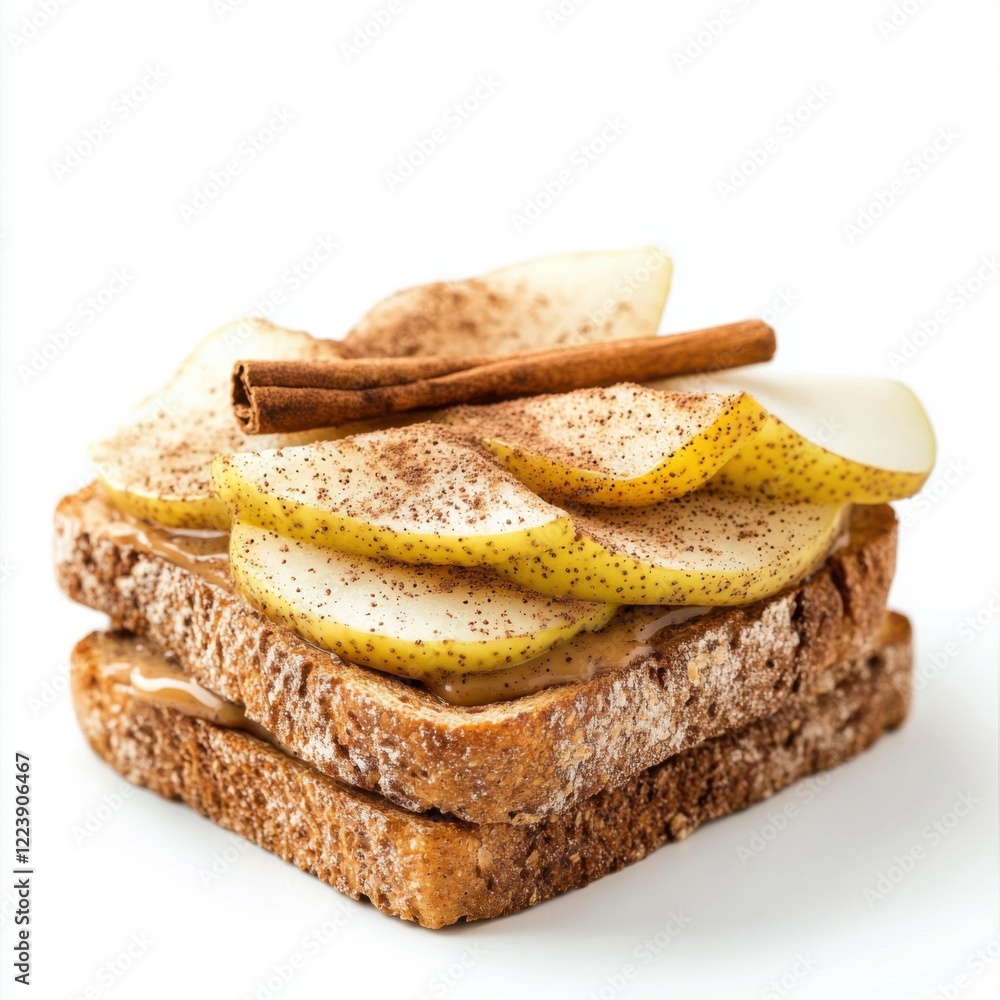 Whole-grain toast spread with almond butter layered Whole-grain toast spread with almond butter layered