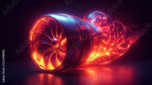 Futuristic Jet Engine Concept with Vibrant Energy Flow and Luminous Effects, Perfect for Technology and Aviation Themes, showcasing Dynamic Motion and Aerodynamic Design