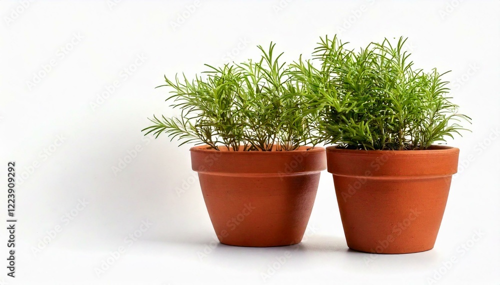 Fototapeta premium Brown earthen flower pot with green plant isolated on white