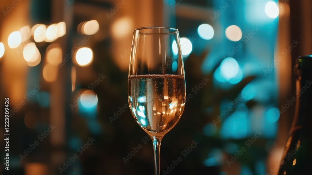 A champagne glass clinking in celebration with a blurred background