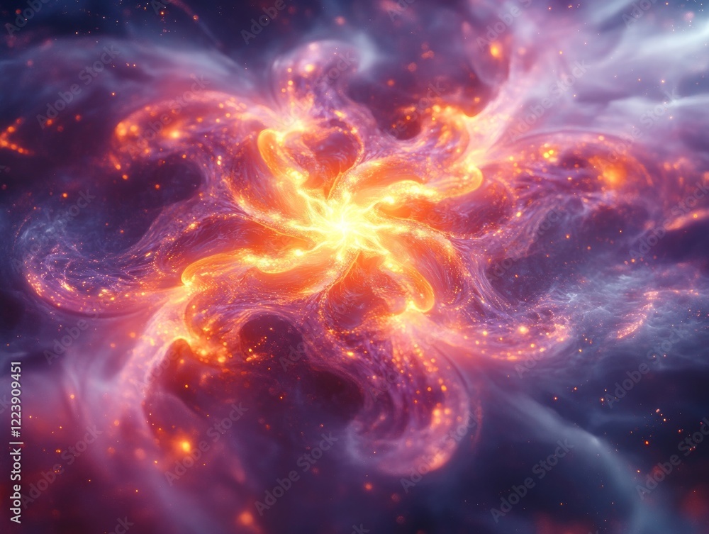 Fototapeta premium Abstract fiery nebula, cosmic swirl of light