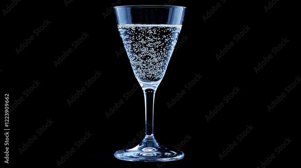 A crystal-clear glass of champagne with bubbles rising to the top