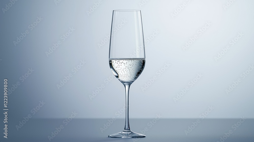 A crystal-clear glass of champagne with bubbles rising to the top