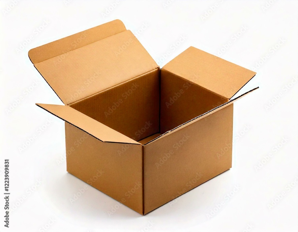 Closeup blank delivery box or cardboard box open isolated on white background Closeup blank delivery box or cardboard box open isolated on white background