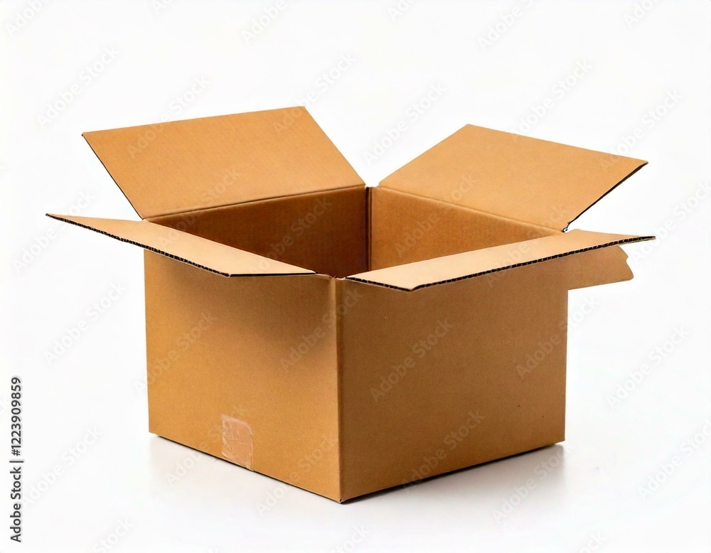 Closeup blank delivery box or cardboard box open isolated on white background Closeup blank delivery box or cardboard box open isolated on white background