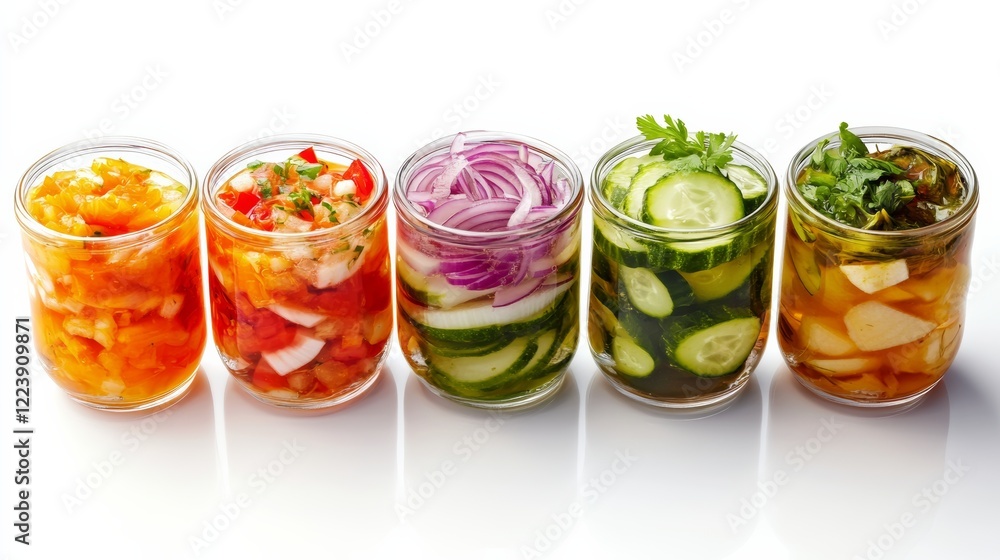 Pickled vegetables, including cucumbers and onions, isolated on a clean white background, Pickled vegetables, including cucumbers and onions, isolated on a clean white background,