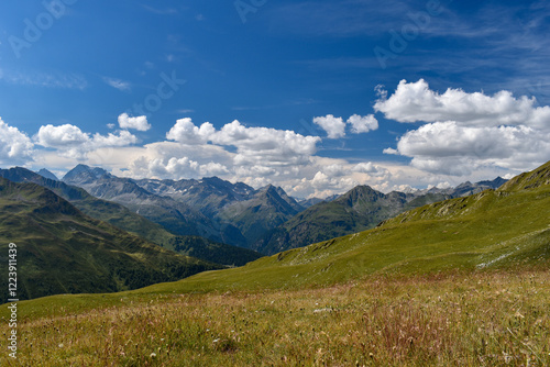 view from Langschneid towards Villgraten Mountains with peak of Hochgall, Hohe Tauern, east tyrol, Austria photo