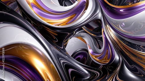 Wallpaper Mural 3D abstract liquid metal and glass in purple,gold,silver color as background illustrations Torontodigital.ca